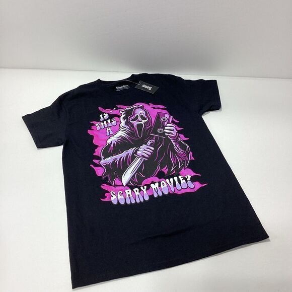 Ghost Face Halloween Graphic T-Shirt Spencer's Tee NWT Size S/P Black - Picture 7 of 7